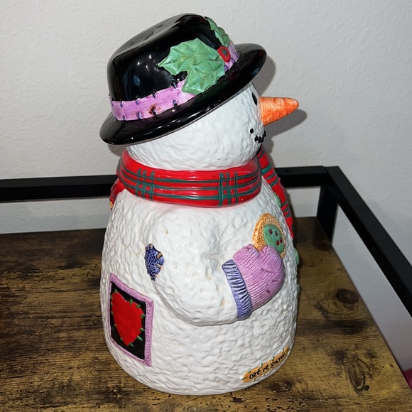 Large Snowman “Let It Snow!” Porcelain Cookie Jar - Picture 4 of 7